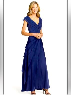 Tadashi Shoji Cobalt Blue 100% Silk Maxi Gown